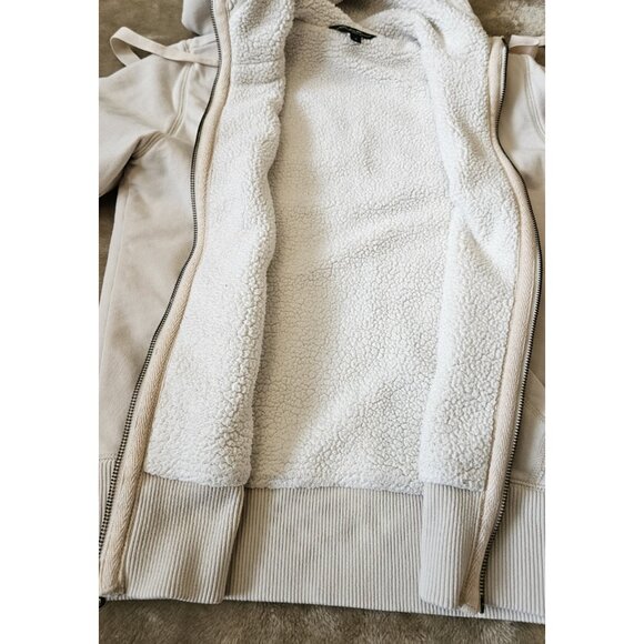 Eddie Bauer Full Zip Hooded Sweatshirt Sherpa Lined Women's Size Medium Ivory - Picture 4 of 13
